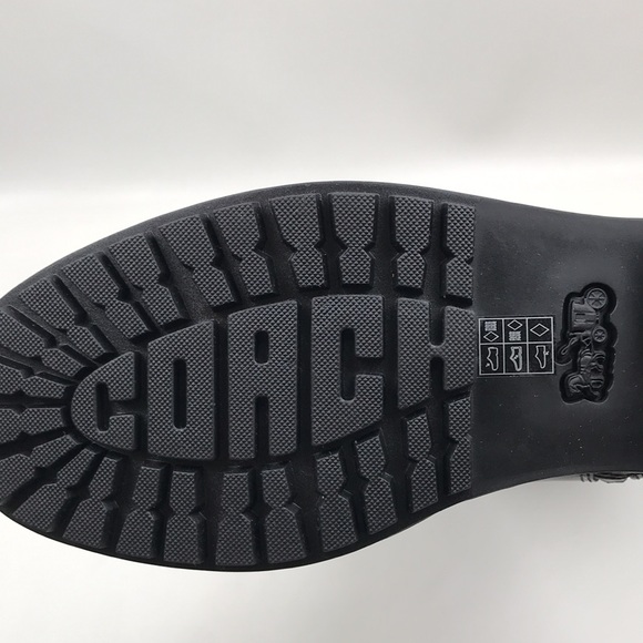 COACH Farrah Black Leather Tall Riding Boots Logo Buckle NEW NWOB - Picture 6 of 16